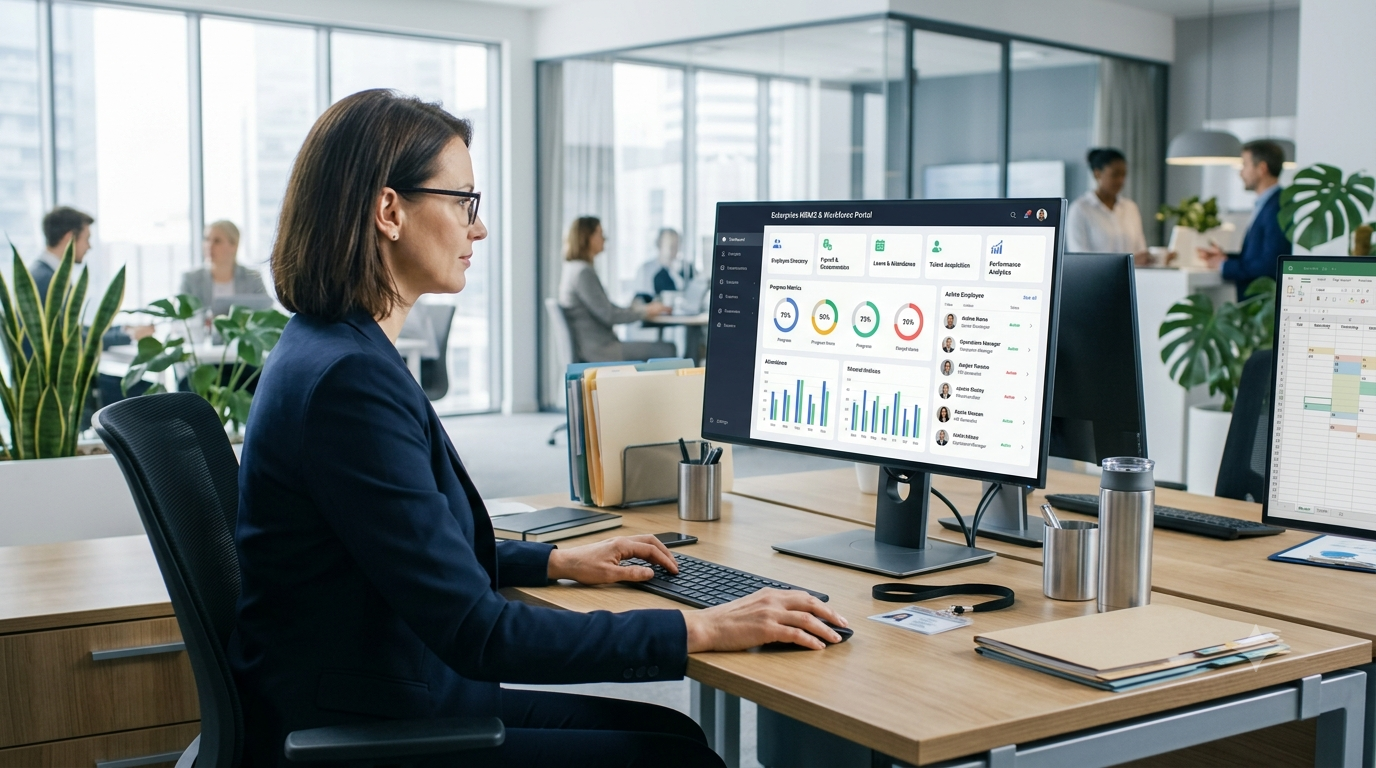 HRMS Dashboard with attendance and payroll data